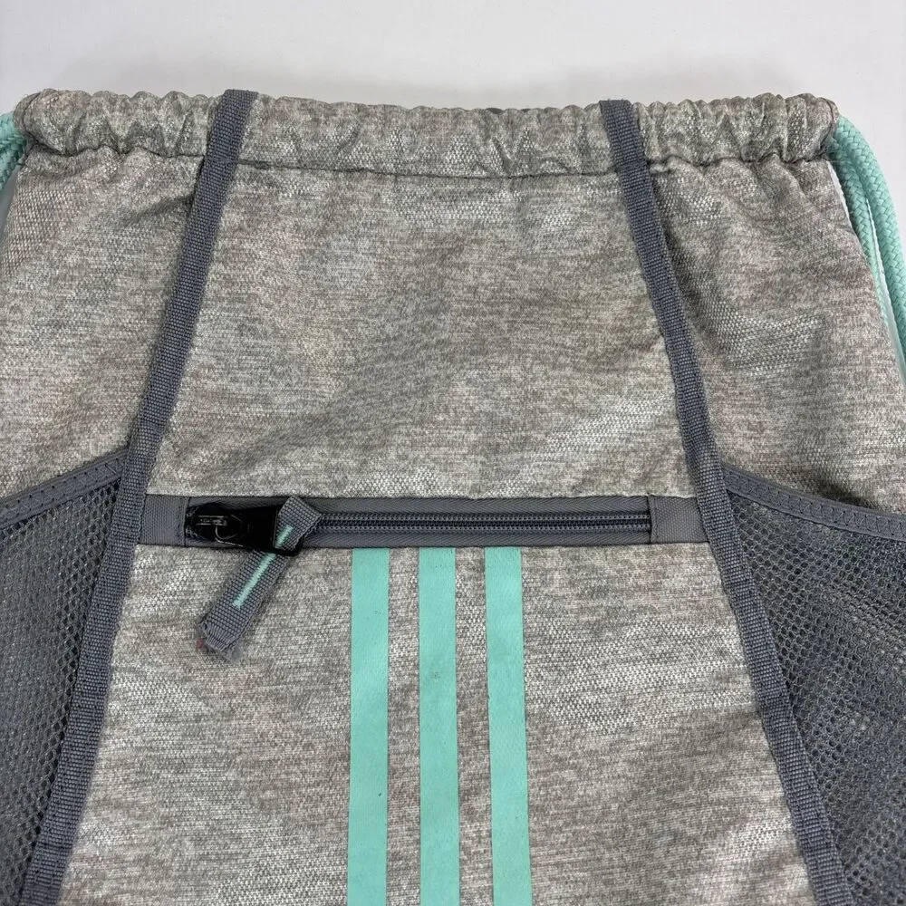 Adidas Drawstring Cinch Bag Backpack Sack Gray Green Adidas